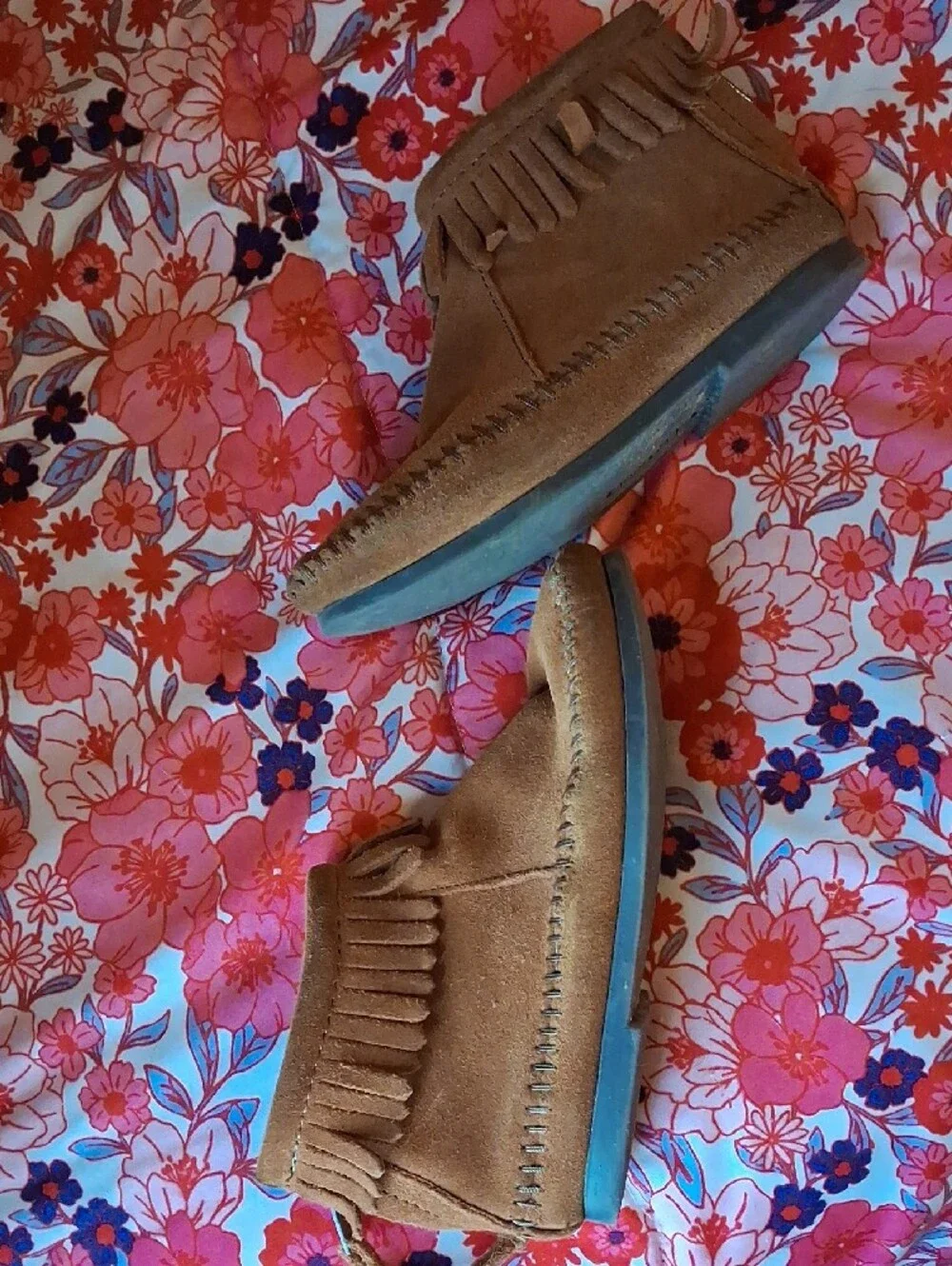 Kids Fringe Brown Suede Zip Back Ankle Moccasins Boots Booties Back To School